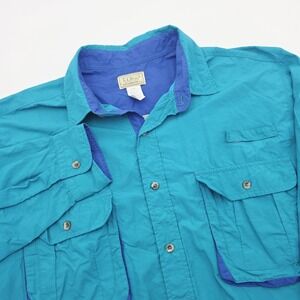 L.L. Bean Vintage Mens XL Sportif Shirt Outdoor Fishing Guide Safari Nylon Aqua